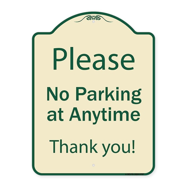Signmission Designer Series-Please No Parking At Anytime Tan & Green, 24" x 18", TG-1824-9787 A-DES-TG-1824-9787 - main